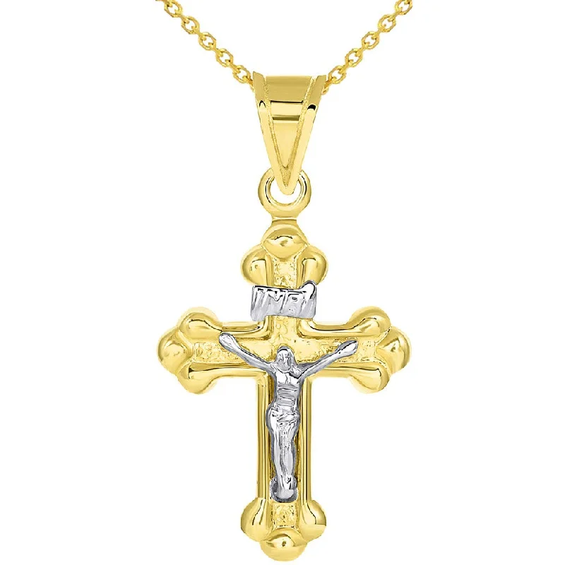 14k Two-Tone Gold Christian INRI Cross Crucifix with Jesus Pendant with Necklace