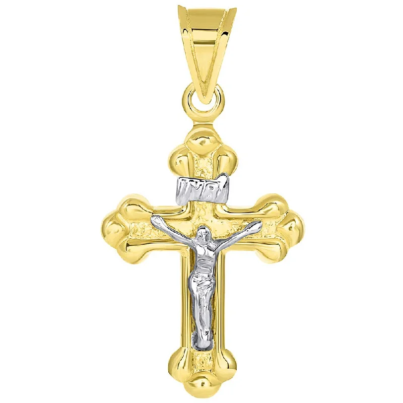 14k Two-Tone Gold Christian INRI Cross Crucifix with Jesus Pendant