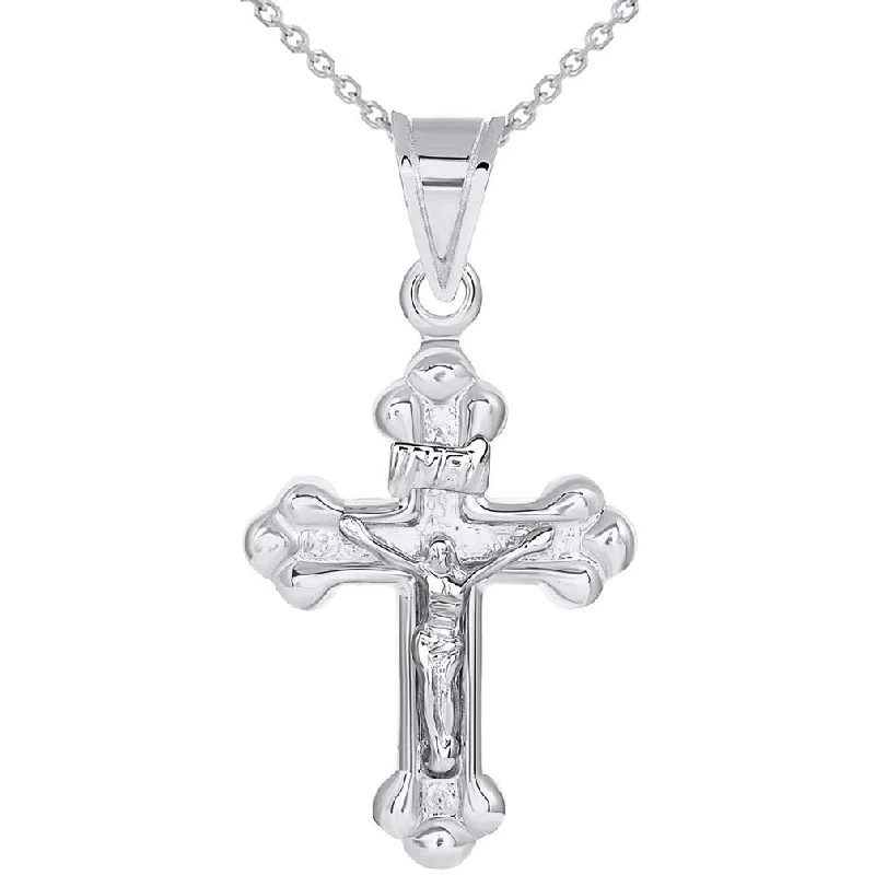 14k White Gold Christian INRI Cross Crucifix with Jesus Pendant with Necklace