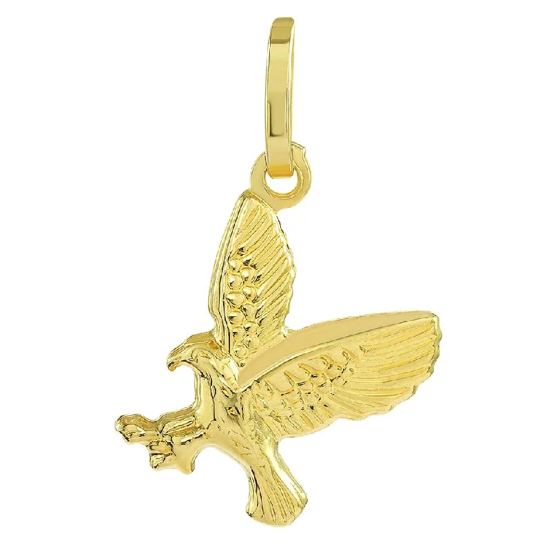 14k Yellow Gold 3-D Small Landing American Bald Eagle Charm Pendant