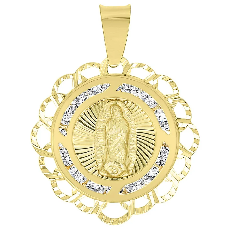 14k Yellow Gold CZ Dainty Our Lady of Guadalupe Miraculous Medallion Charm Pendant