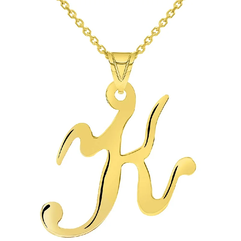 14k Yellow Gold Dainty Uppercase Script Initial K Cursive Letter Pendant Necklace