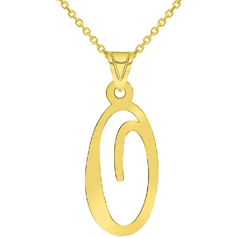 14k Yellow Gold Dainty Uppercase Script Initial O Cursive Letter Pendant Necklace