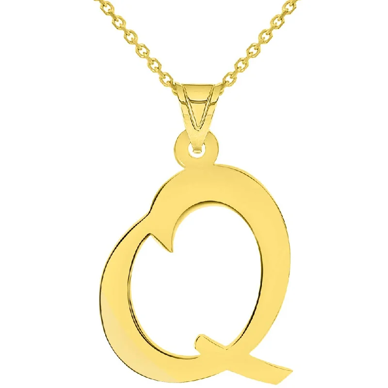 14k Yellow Gold Dainty Uppercase Script Initial Q Cursive Letter Pendant Necklace