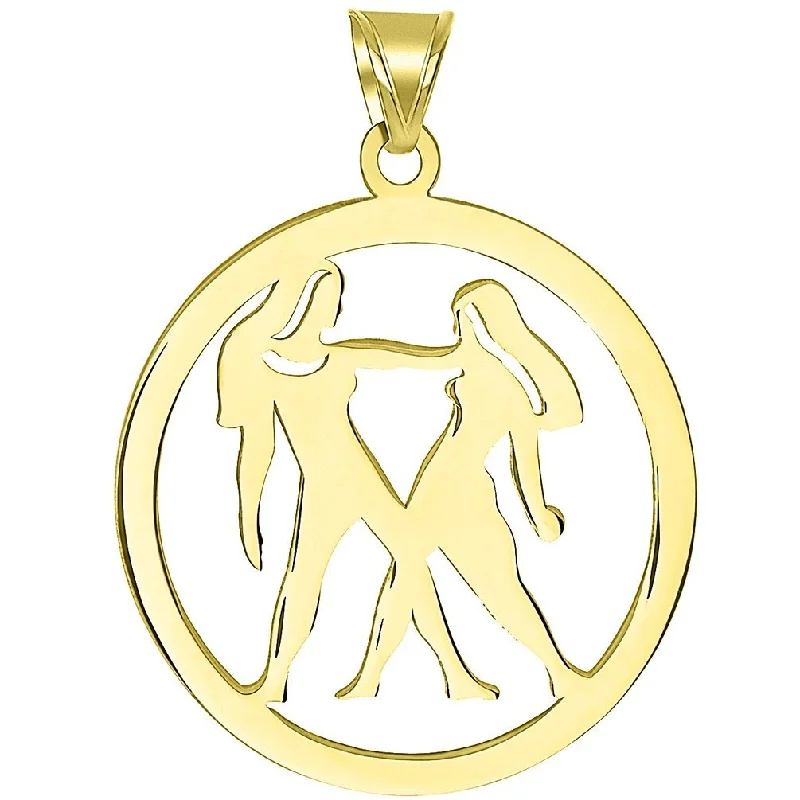 14k Yellow Gold Gemini Twins Zodiac Sign Cut-Out Disc Pendant