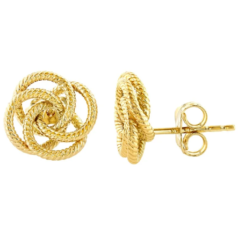 14K Yellow Gold Love Knot Rope Stud Eternity Earrings, 11mm