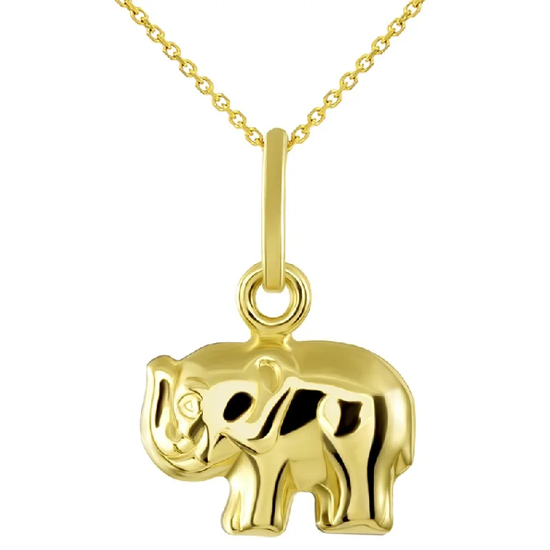 14K Yellow Gold Mini Elephant Charm Feng Shui Symbol Pendant Necklace