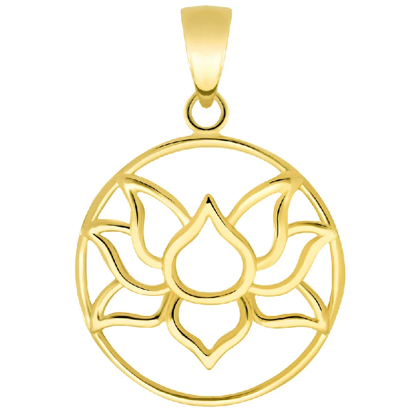 14K Yellow Gold Round Lotus Charm Padma Flower Pendant