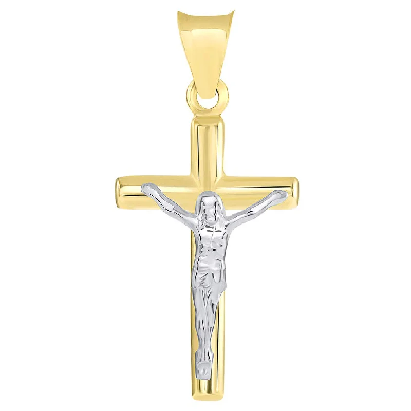 14k Yellow Gold Small Latin Cross Two Tone Crucifix Pendant