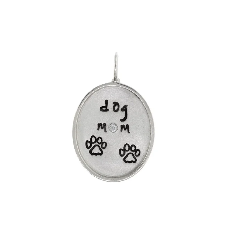 Silver "Dog Mom" Oval Charm with Diamond