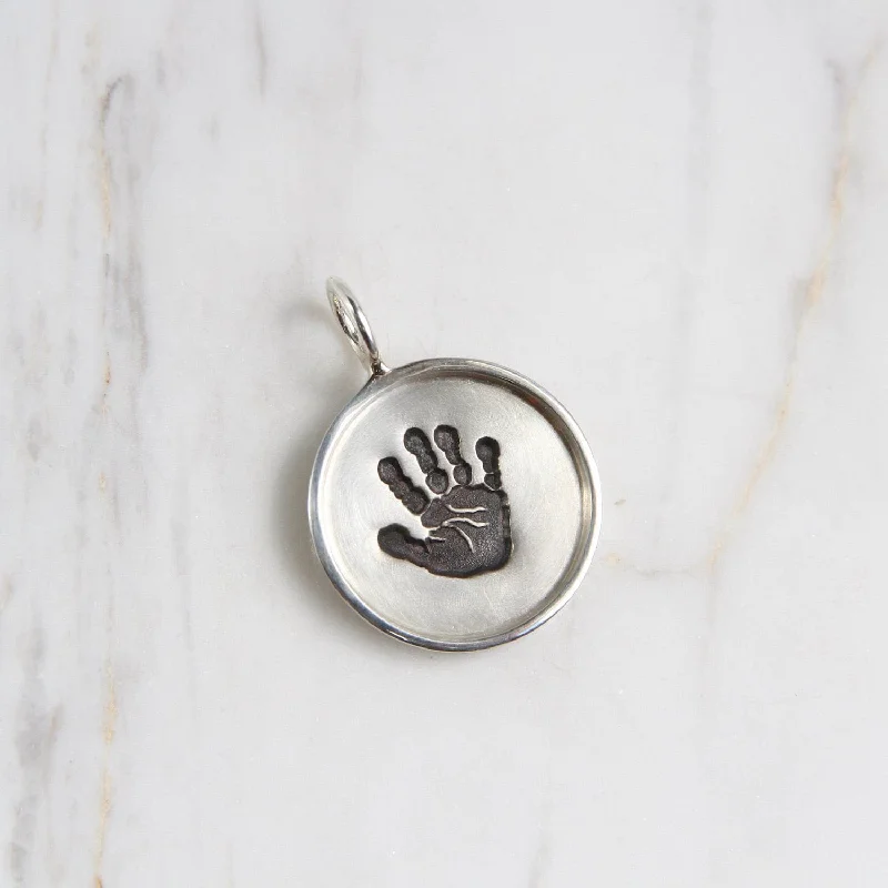 Handprint Small Silver Round Disc with Silver Frame Charm