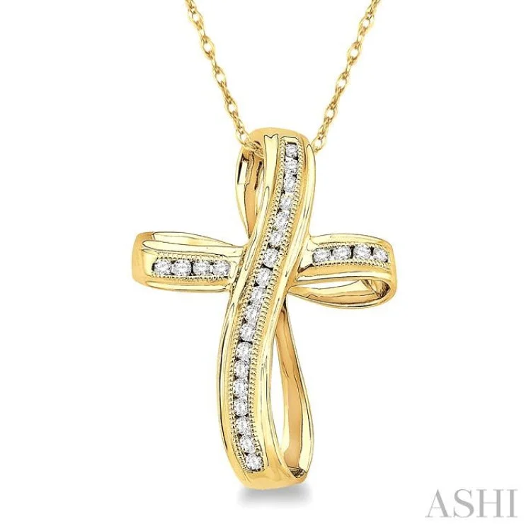 1/4 Ctw Channel Set Round Cut Diamond Cross Pendant in 10K Yellow Gold with Chain