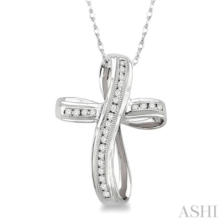 1/4 Ctw Channel Set Round Cut Diamond Cross Pendant in 10K White Gold with Chain