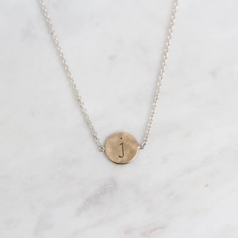 Sterling Silver Necklace with 14k Gold Initial Disc