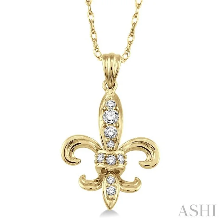 1/6 Ctw Round Cut Diamond Fleur De Lis Pendant in 14K Yellow Gold with Chain