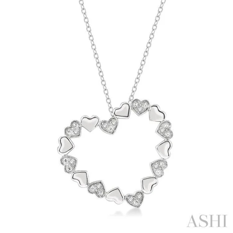 1/20 ctw Puffed Heart Plain and Round Cut Diamond Fashion Pendant With Chain in Silver