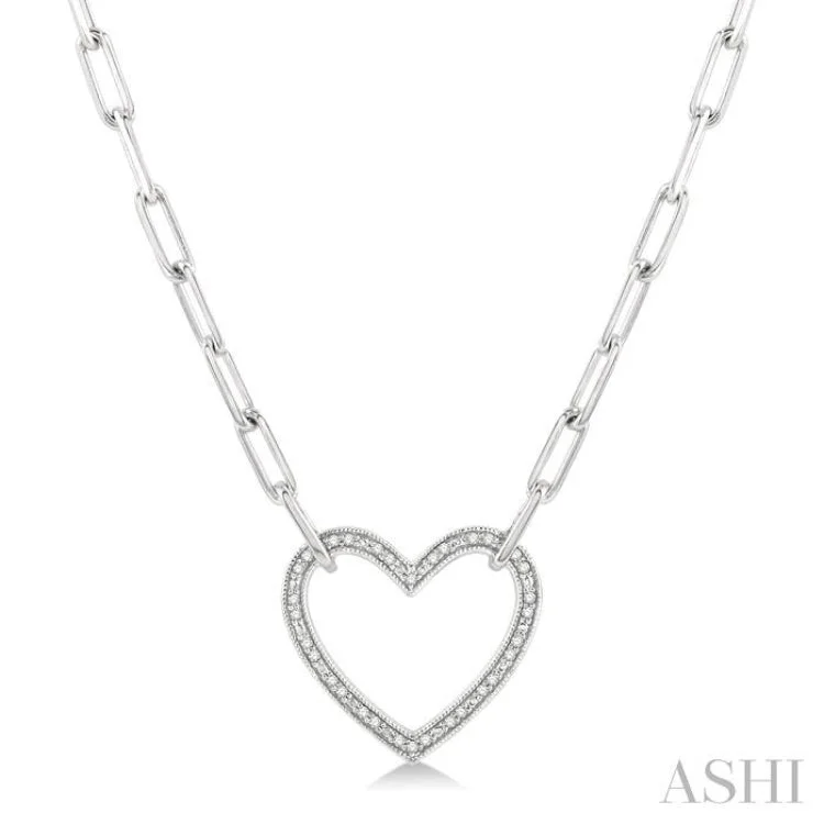 1/10 ctw Round Cut Diamond Heart Pendant With Paper Clip Chain in Silver