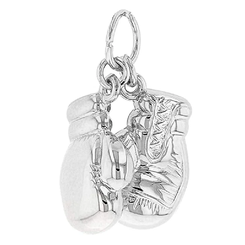 High Polish 14k White Gold 3D Boxing Gloves Charm Sports Pendant