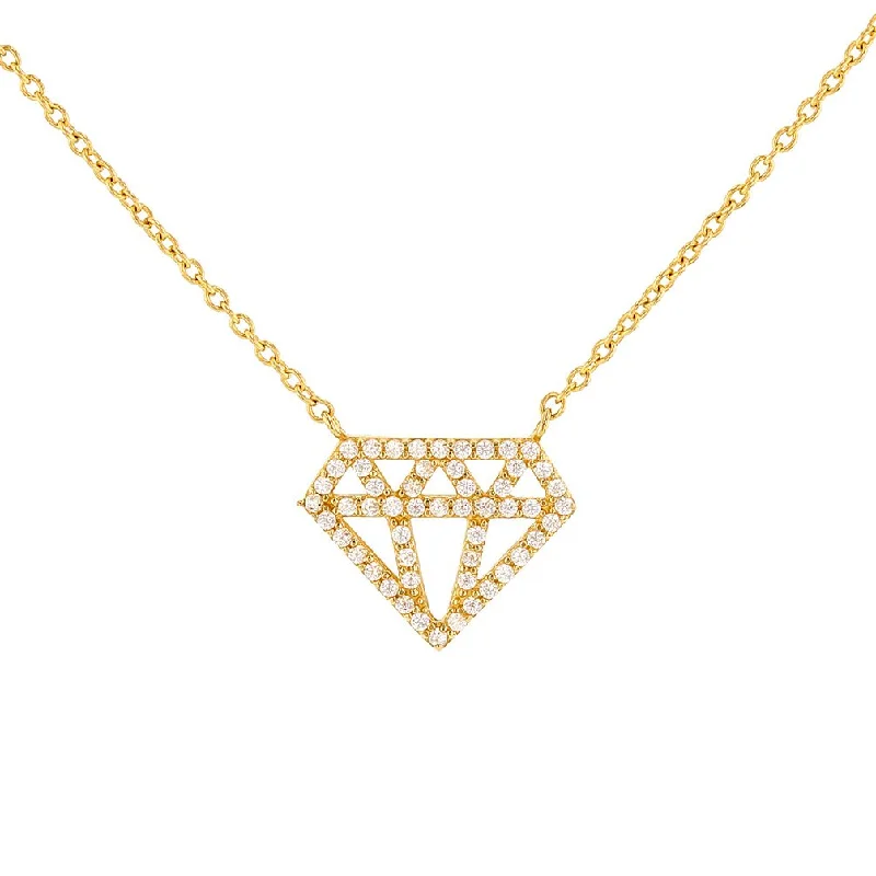 Jewelry America Solid 14k Yellow Gold Diamond Shaped Pendant Necklace with Cubic Zirconia