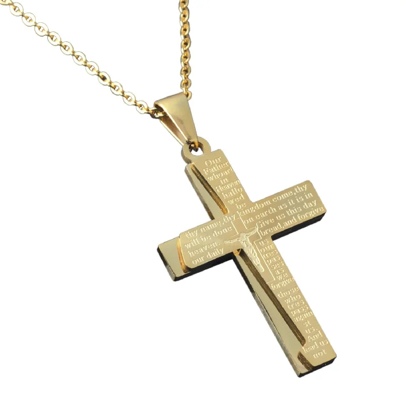 Lords Prayer Contemporary Gold Cross