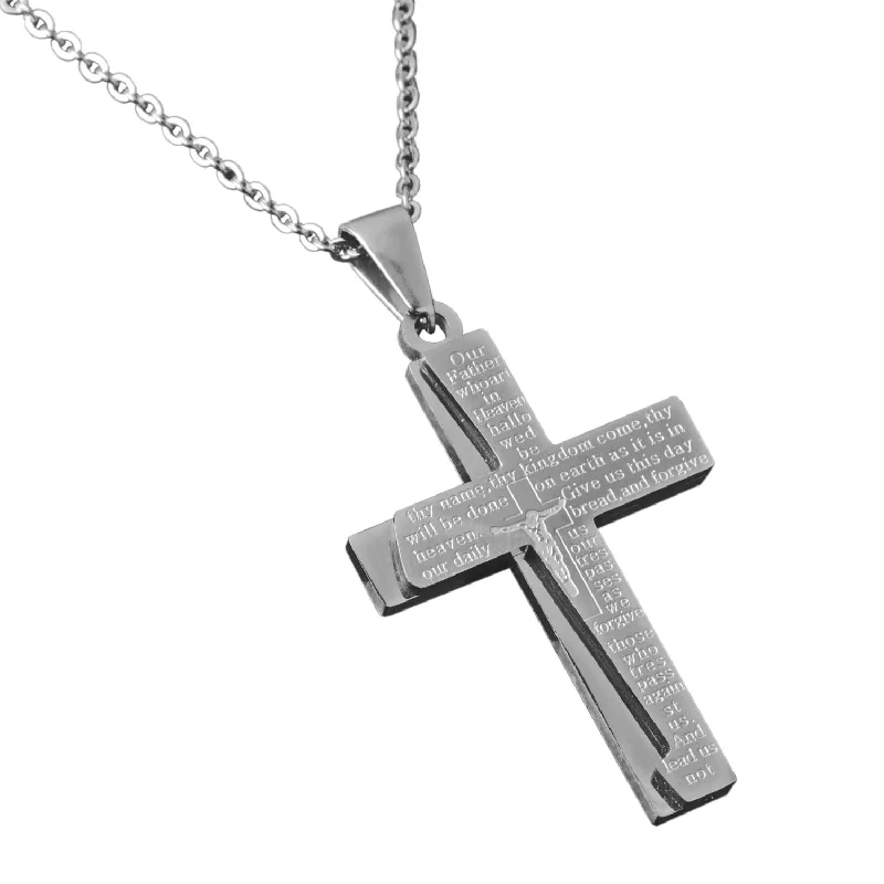 Lords Prayer Contemporary Steel Cross