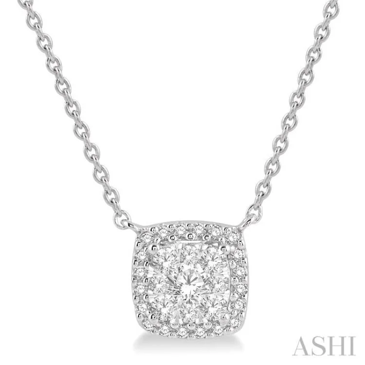 1/3 Ctw Cushion Shape Pendant Lovebright Diamond Necklace in 14K White Gold