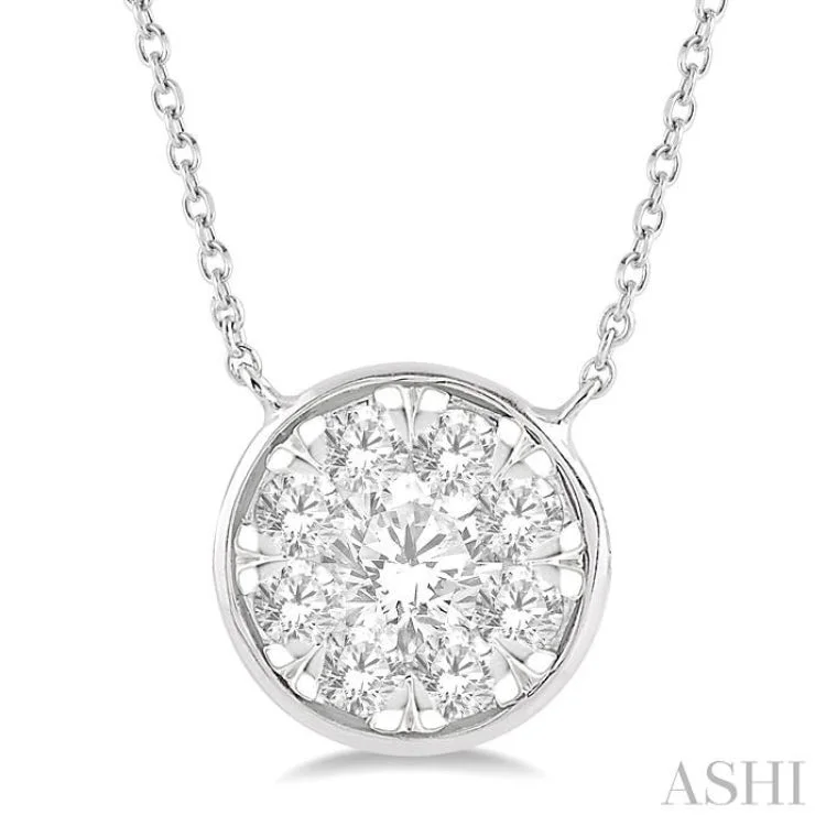 3/4 Ctw Round Shape Pendant Lovebright Diamond Necklace in 14K White Gold