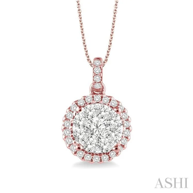 3/4 Ctw Lovebright Round Cut Diamond Pendant in 14K Rose and White Gold with Chain