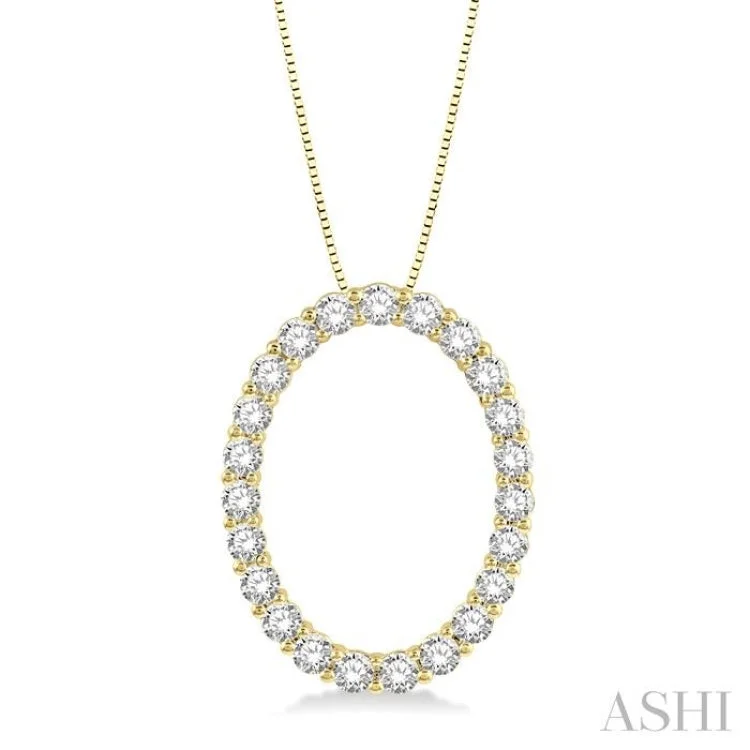 1 ctw Oval Shape Window Round Cut Diamond Pendant With Chain in 14K Yellow Gold