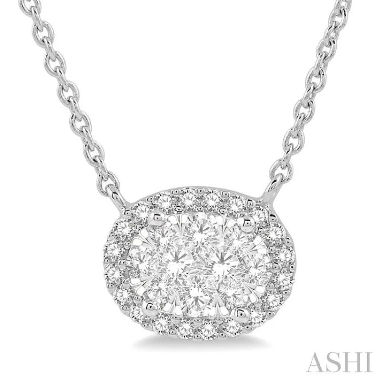 1 ctw Oval Shape Round Cut Diamond Lovebright Necklace in 14K White Gold