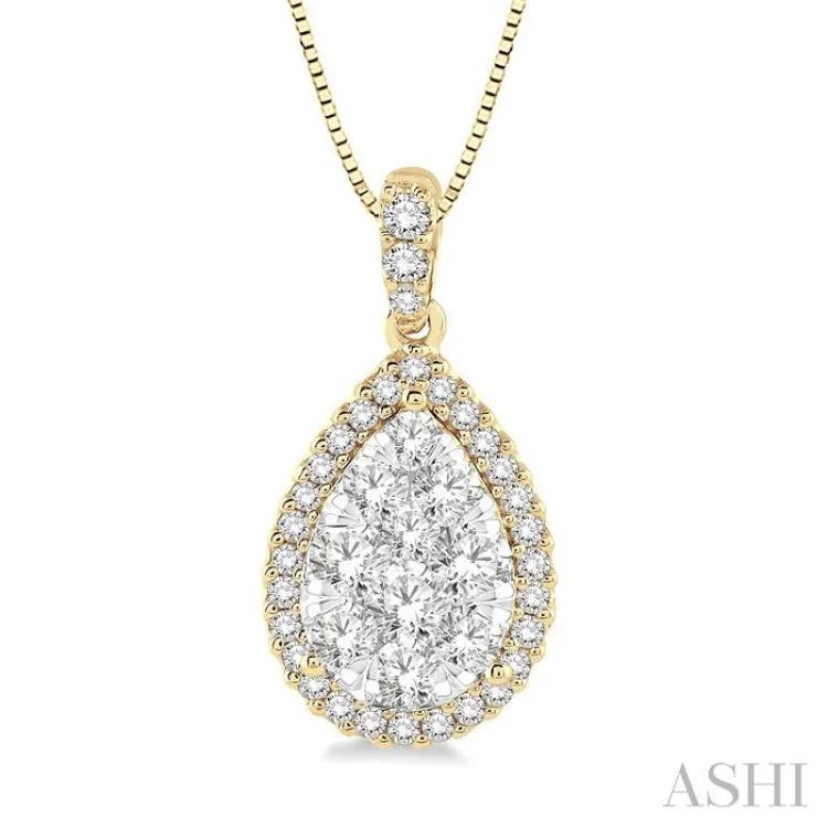 1/2 Ctw Pear Shape Diamond Lovebright Pendant in 14K Yellow and White Gold with Chain