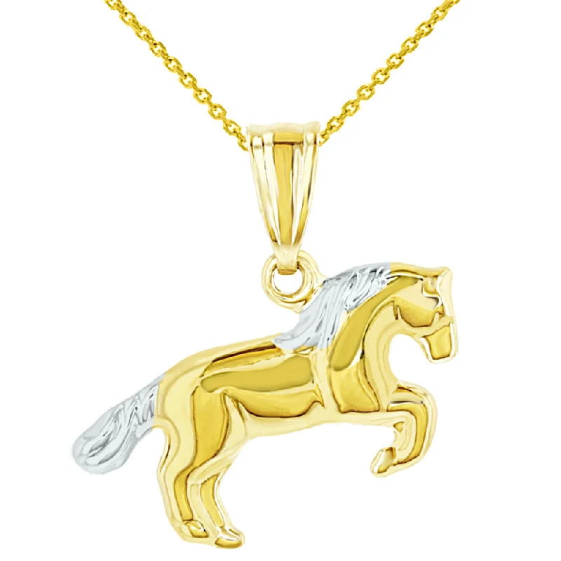 Polished 14k Yellow Gold Running Horse Charm Animal Pendant Necklace