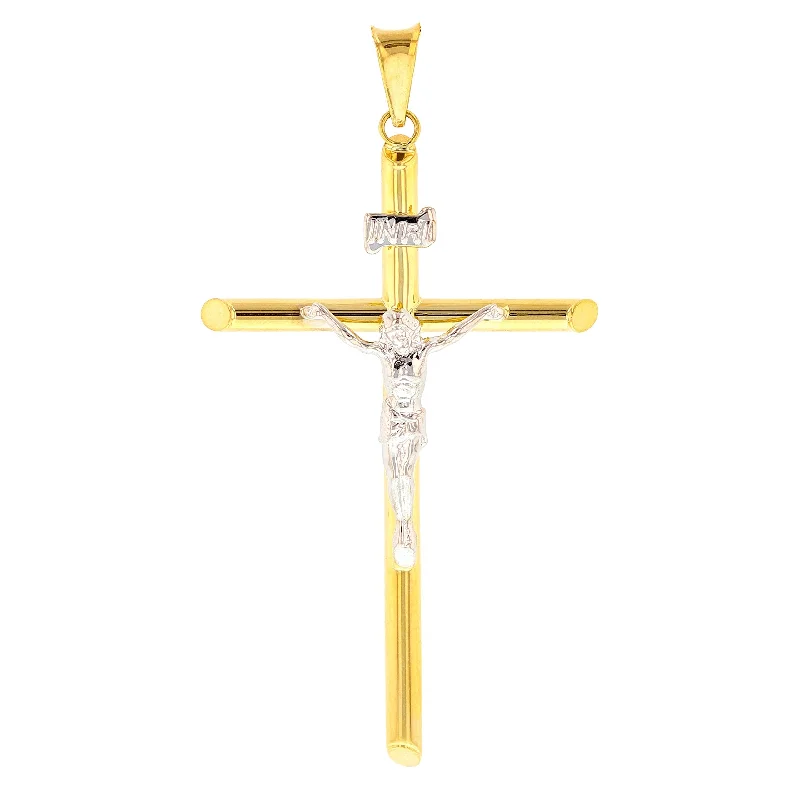 Religious by Jewelry America 14K Two Tone Gold Large Tube Cross INRI Crucifix Pendant