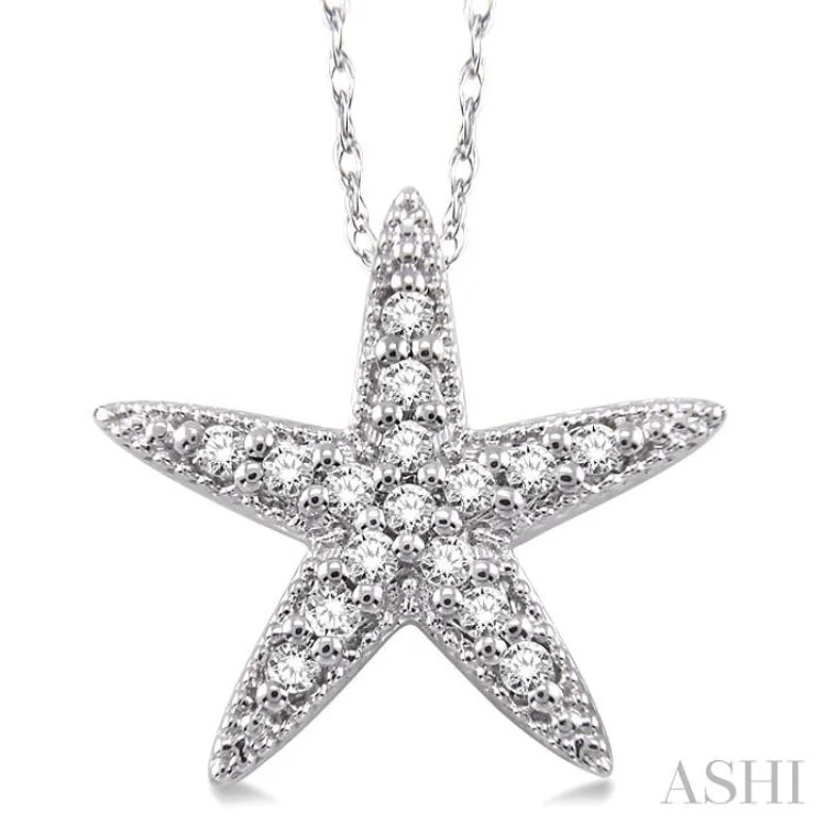 1/6 Ctw Round Cut Diamond Sea Star Pendant in 14K White Gold with Chain