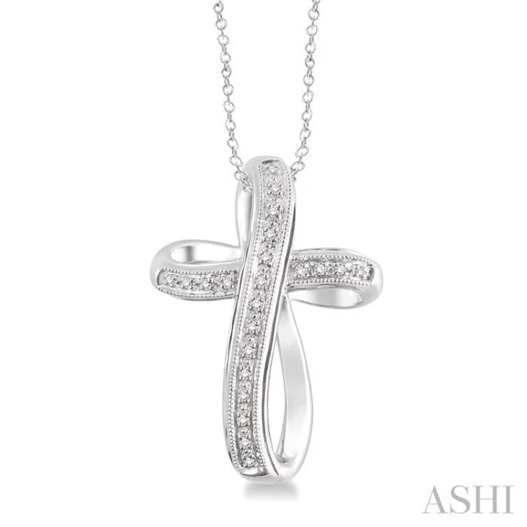 1/10 Ctw Single Cut Diamond Cross Pendant in Sterling Silver with Chain