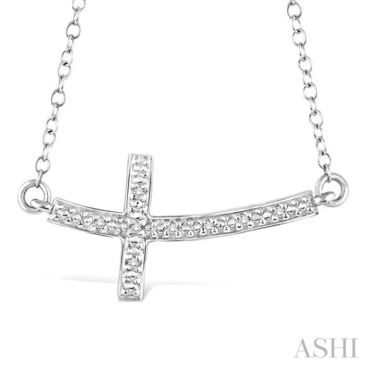 1/50 Ctw Round Cut Diamond Cross Pendant in Sterling Silver with Chain