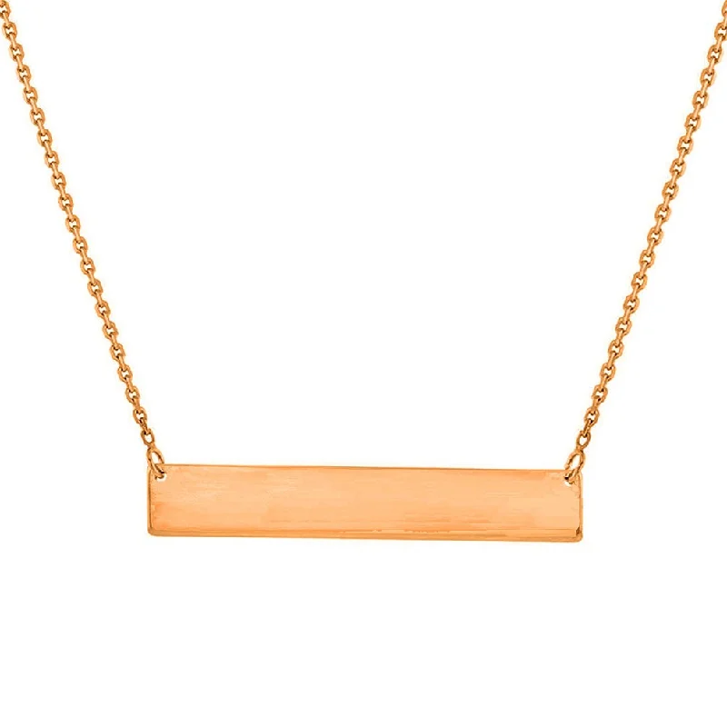 Solid 14k Rose Gold Engravable Bar Pendant Necklace