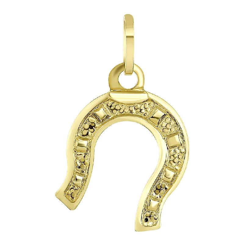 Solid 14K Yellow Gold Lucky Horseshoe Charm Good Luck Pendant