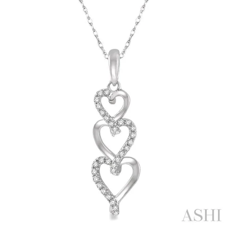 1/8 Ctw Ascending Interlocked Heart Round Cut Diamond Pendant With Link Chain in 10K White Gold