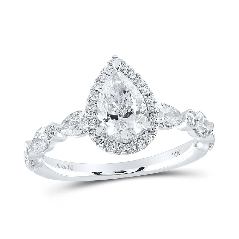 14kt White Gold Pear Diamond Halo Bridal Wedding Engagement Ring 2 Cttw