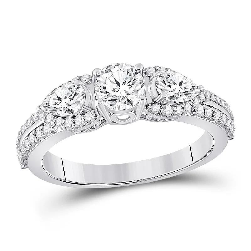 14kt White Gold Round Diamond 3-stone Bridal Wedding Engagement Ring 1-1/3 Cttw