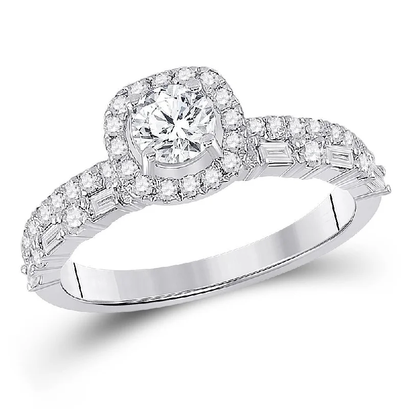 14kt White Gold Round Diamond Halo Bridal Wedding Engagement Ring 1 Cttw