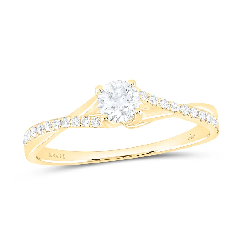 14kt Yellow Gold Round Diamond Solitaire Bridal Wedding Engagement Ring 3/8 Cttw