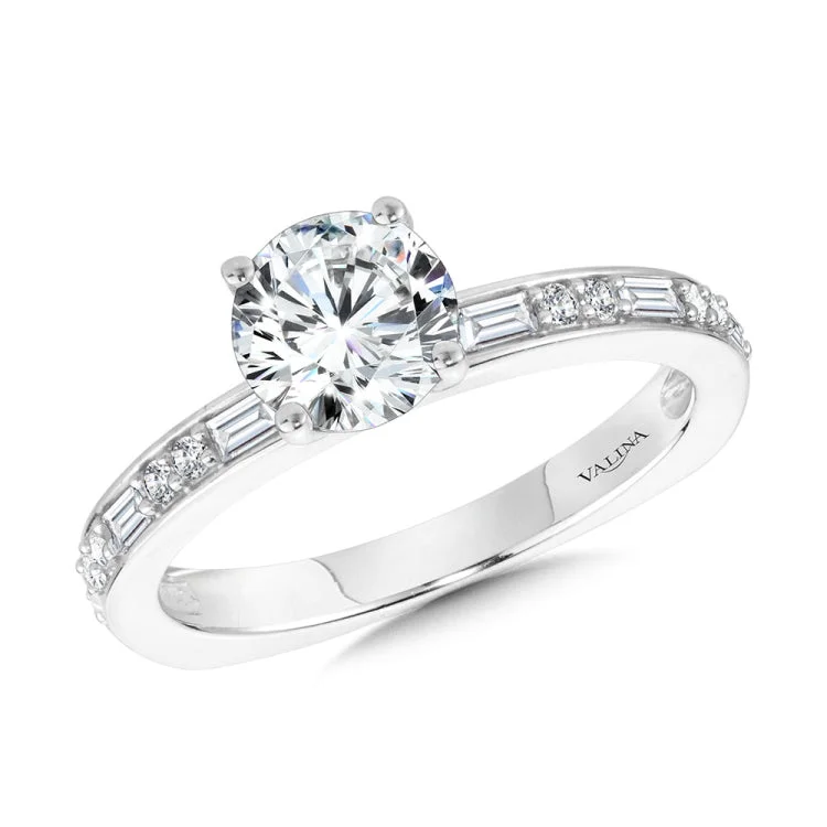 Baguette-Accented Hidden Halo Diamond Engagement Ring