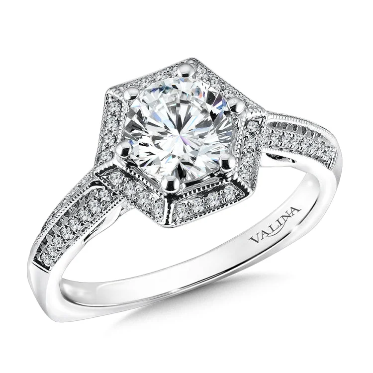 Geometric Shape Halo Diamond Engagement Ring