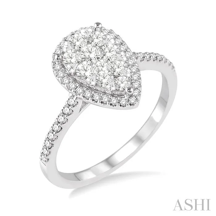 PEAR SHAPE HALO LOVEBRIGHT ESSENTIAL DIAMOND ENGAGEMENT RING