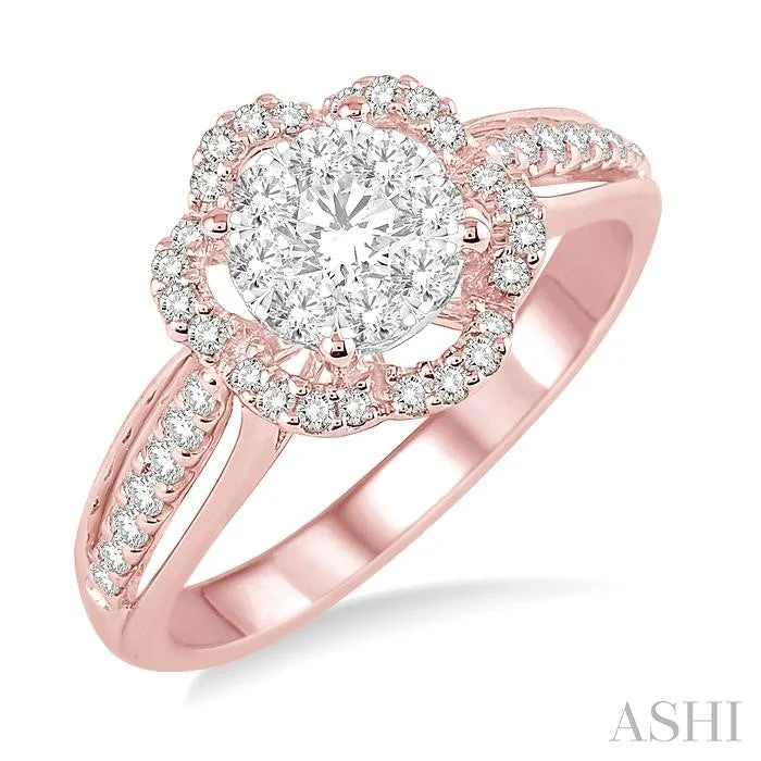 ROUND SHAPE LOVEBRIGHT DIAMOND FLOWER ENGAGEMENT RING