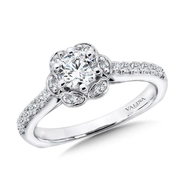 Six-Prong Floral Halo Diamond Engagement Ring