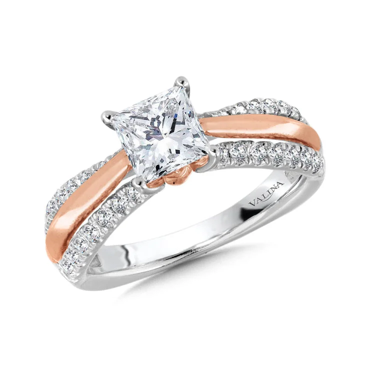 Two-Tone Straight Diamond Engagement Ring w/ Princess-Cut Center