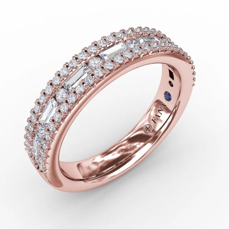 Triple-Row Baguette and Round Diamond Band